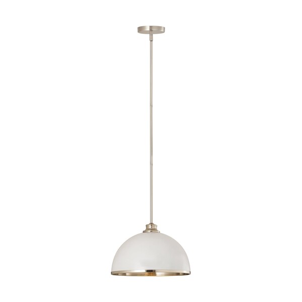 Z-Lite Landry 1 Light Pendant, Matte White & Brushed Nickel 1004P14-MW-BN - main